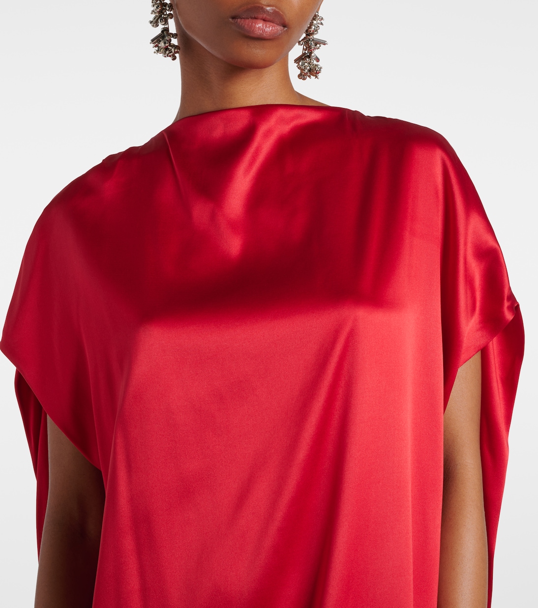 Платье из смесового шелка и атласа Dries Van Noten, красный — фото 4