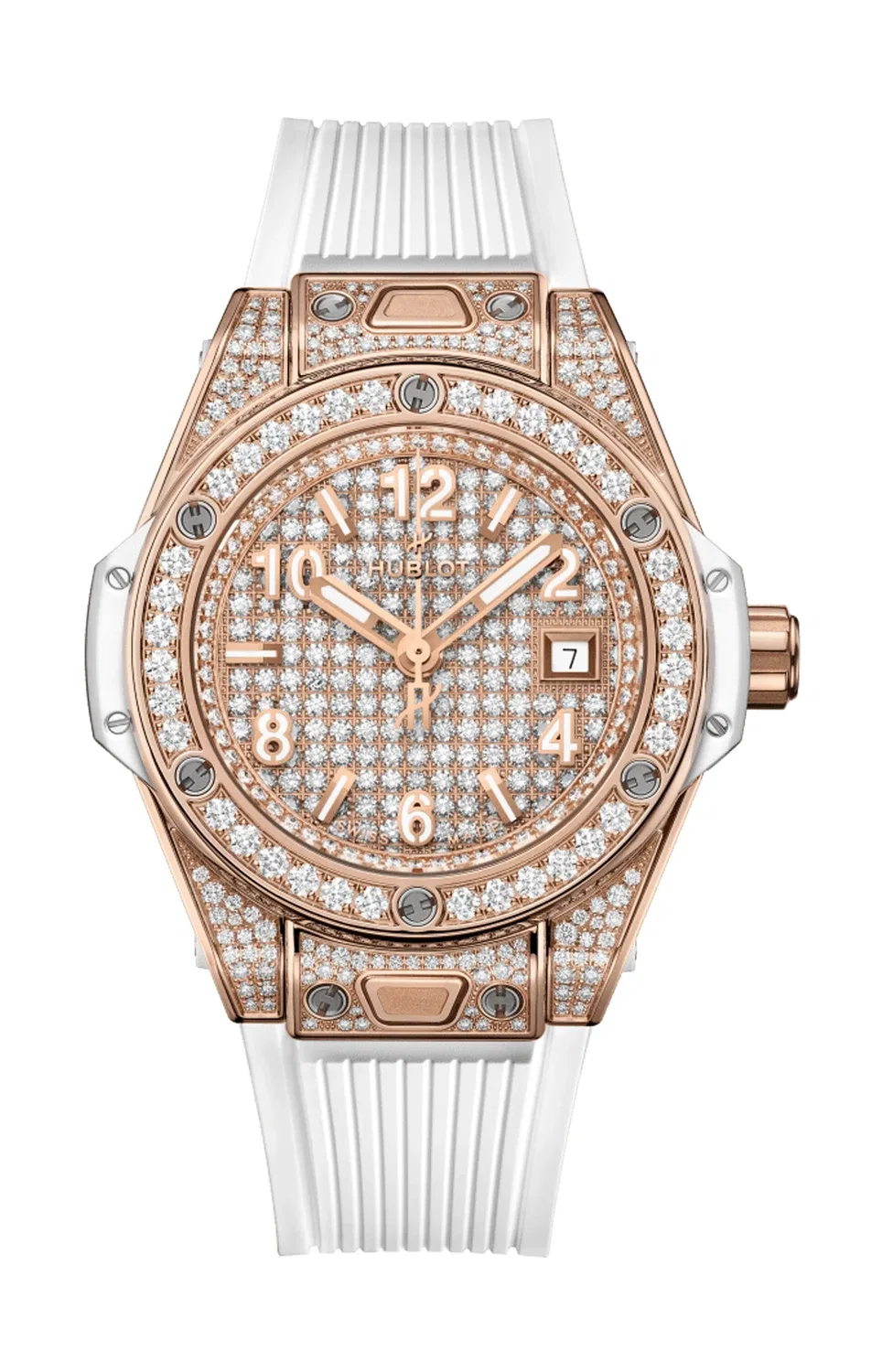 Биг Бэнг Уан Клик Кинг Голд Уайт Фул Паве 33 мм - 485.OE.9000.RW.1604 HUBLOT, золотой