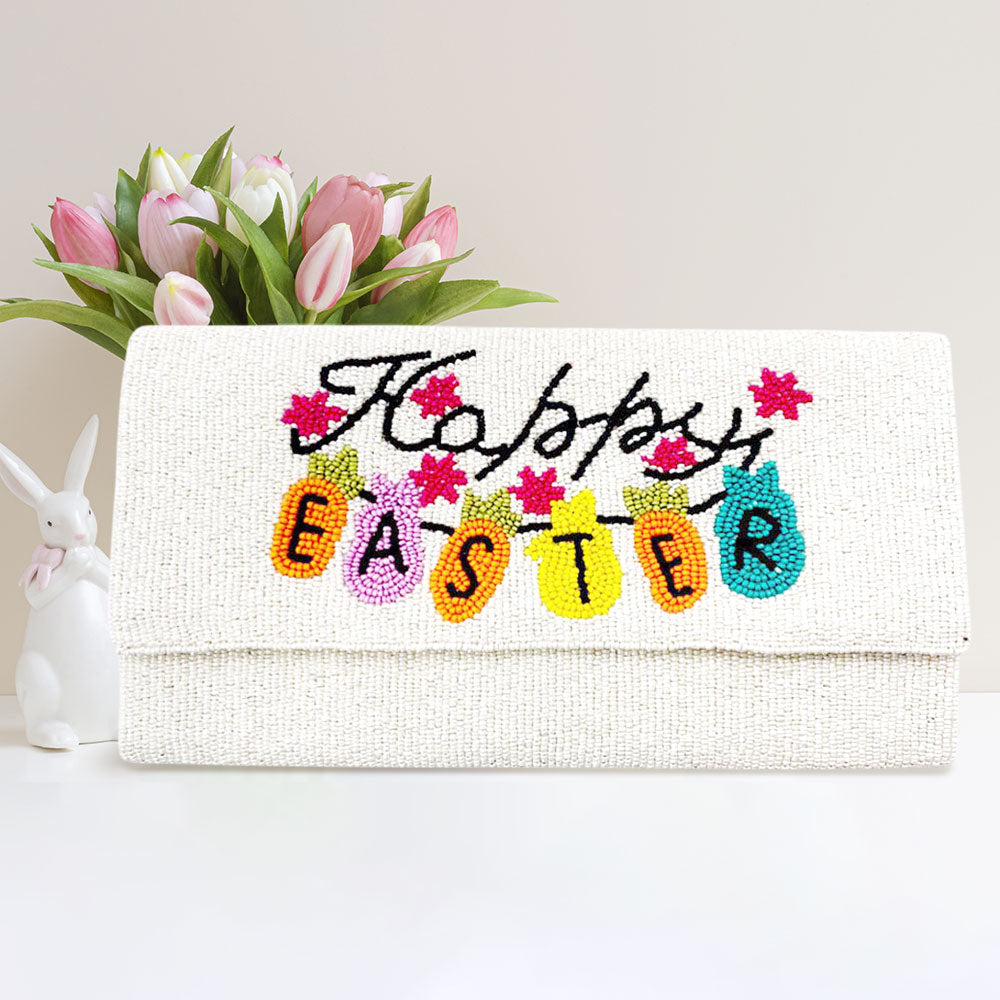 

Клатч / сумка через плечо с изображением морковного кролика и бисером FASHNZFAB, слоновая кость