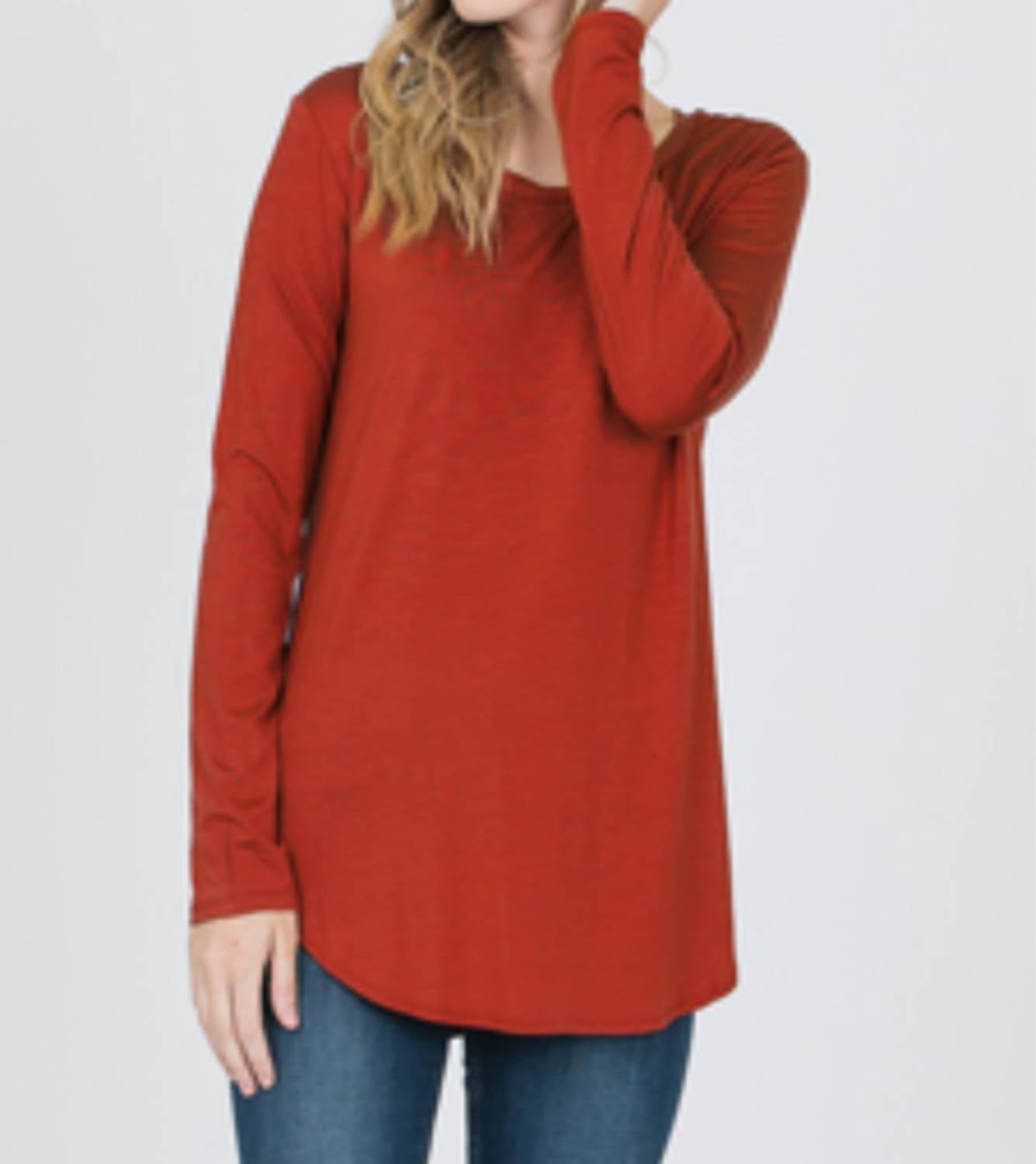 

Кирпичный модный топ с длинными рукавами и круглым вырезом Emma's Closet, Brick