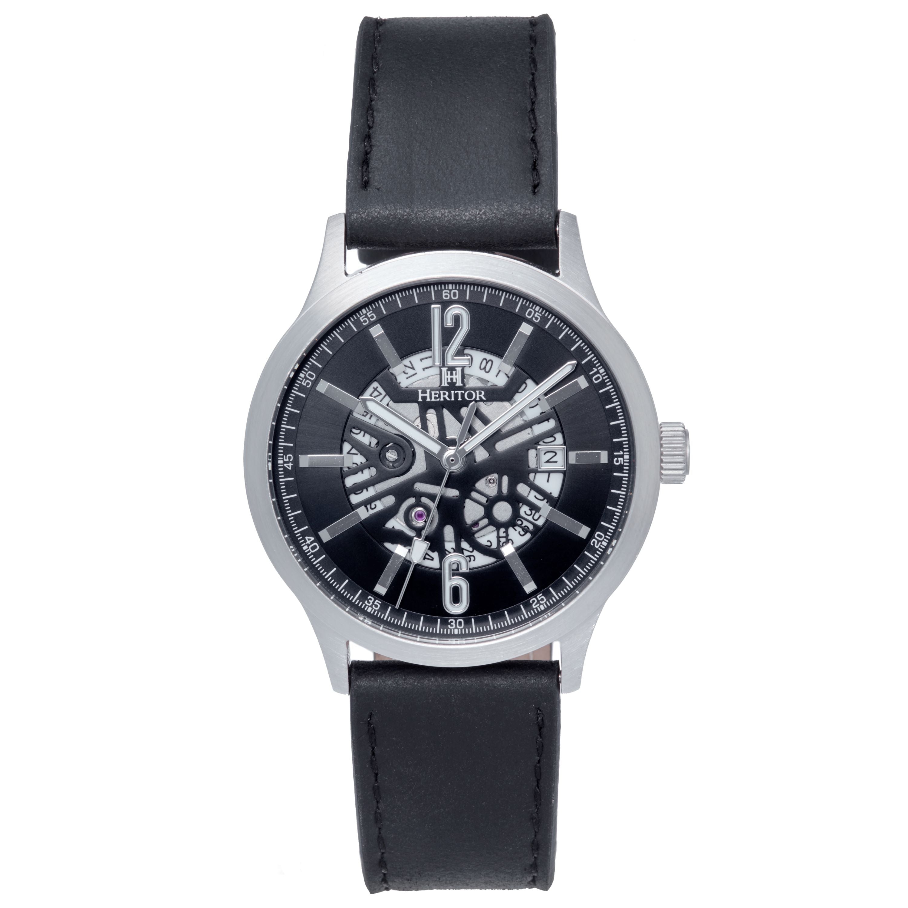 

Часы Heritor Automatic Dayne с кожаным ремешком и датой, черный