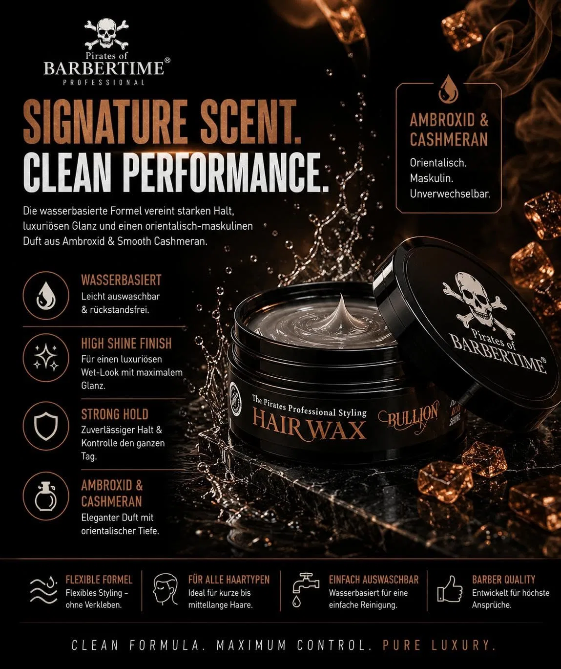 Воск для волос Aqua Wax Shiny Finish & Strong Hold с ароматом амброксида и кашмерана, 6 x 150 мл Barbertime — фото 3