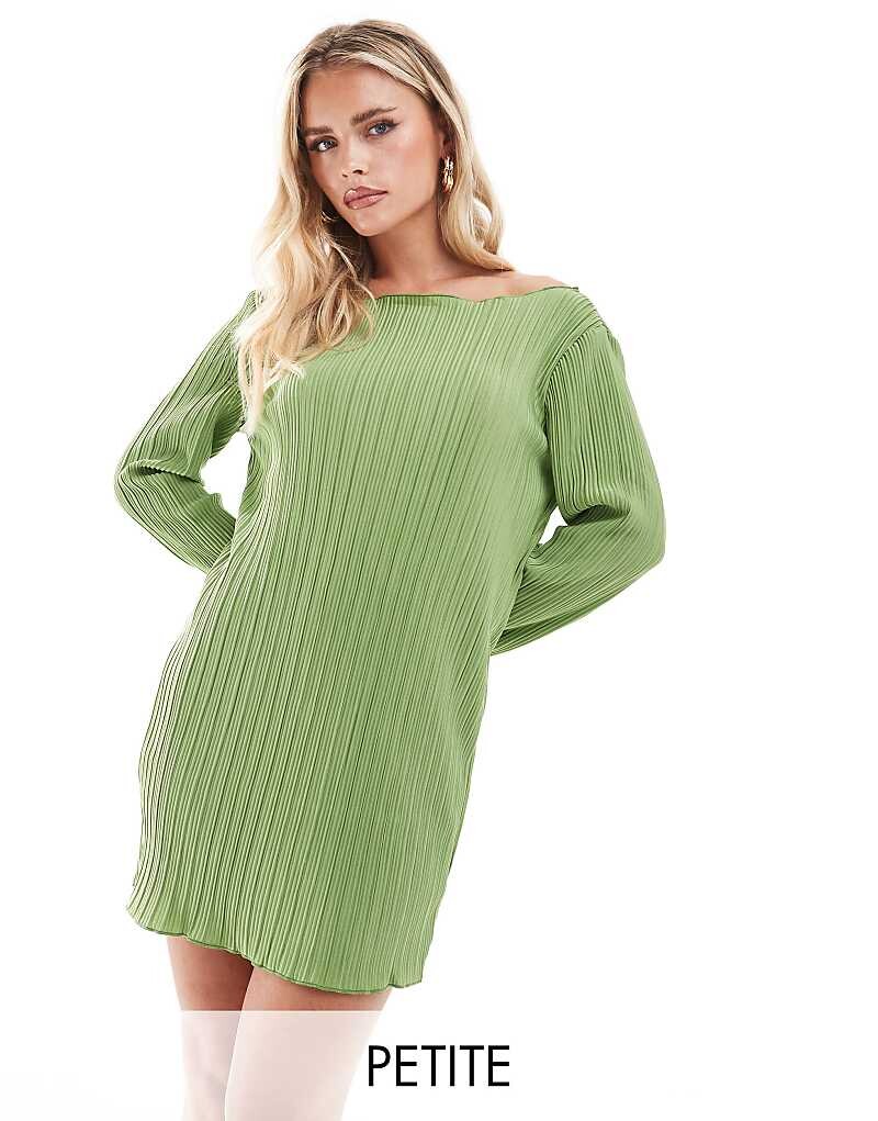 

Vero Moda Petite – Зеленое плиссированное мини-платье с расклешенными рукавами