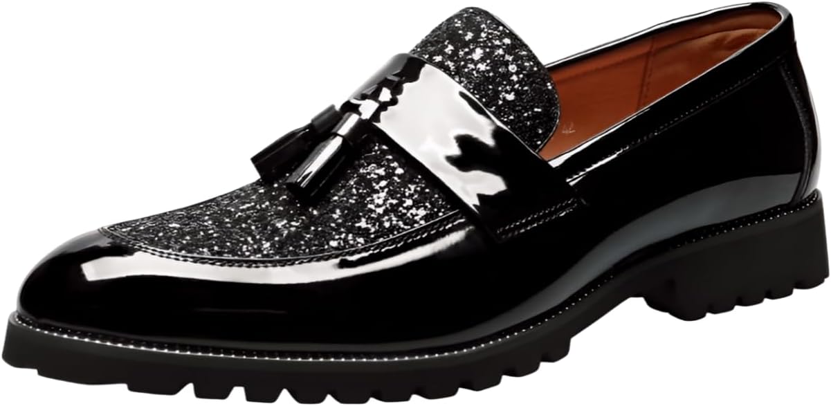 

Мужские лоферы Santimon из лакированной кожи с кисточками, блестящие, на толстом каблуке, слипоны для формальной и повседневной носки, черный