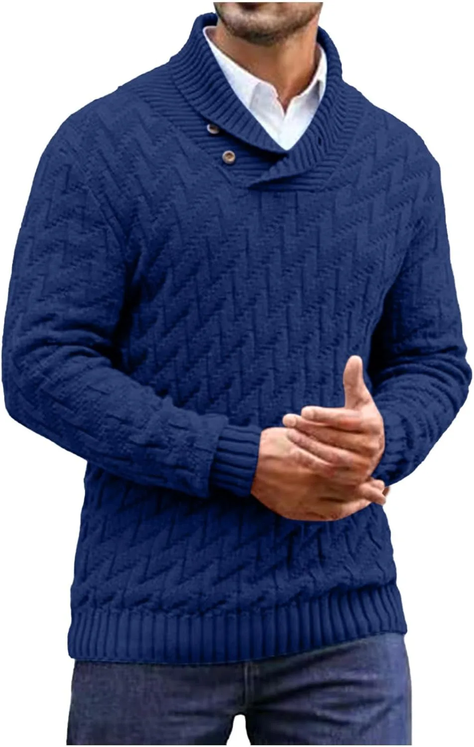 

Кабельный свитер мужской с длинным рукавом и воротником-стойкой