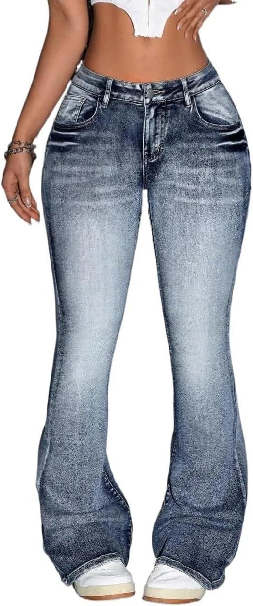Generic Женские классические джинсы Low-Rise Slim Fit Flared
