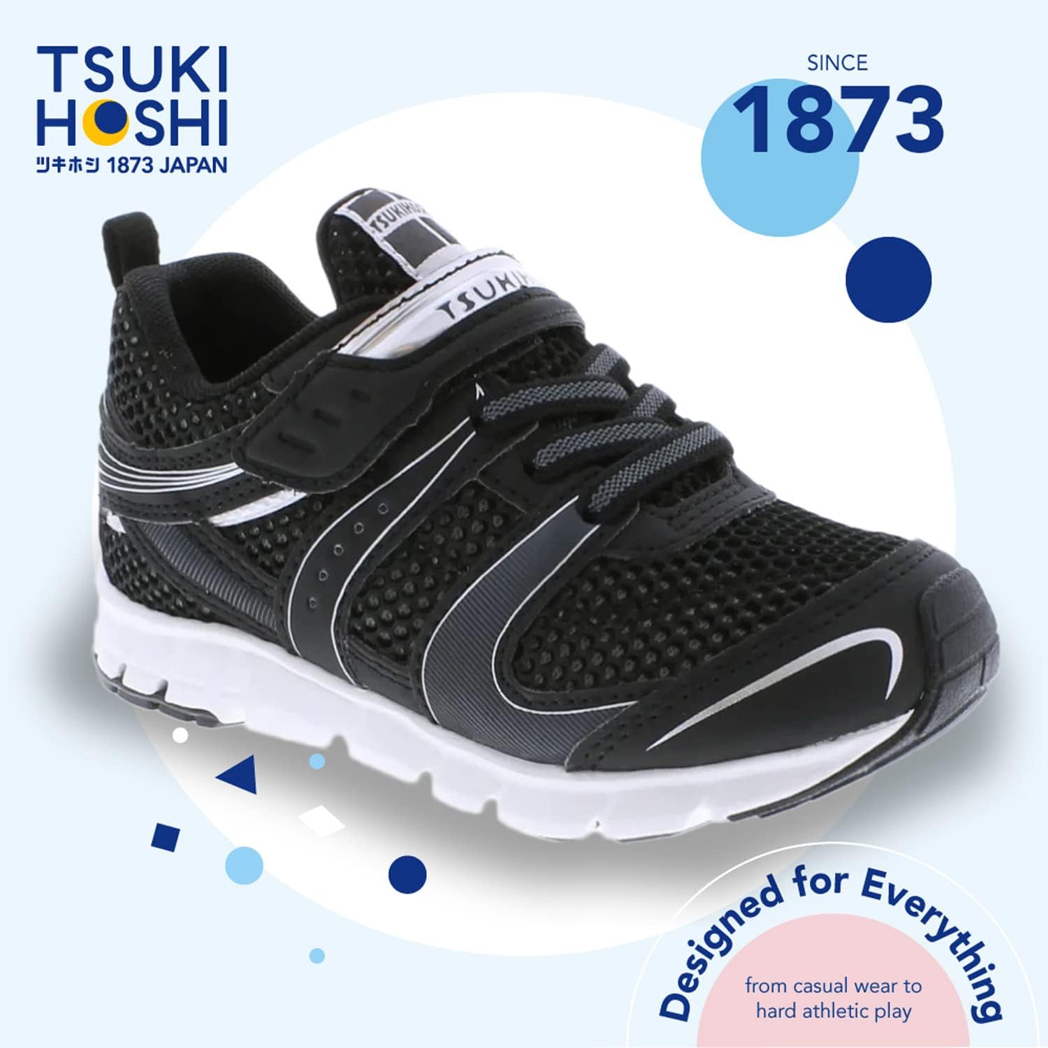 Детские кроссовки TSUKIHOSHI Velocity - обувь для детей от 1 до 8 лет с застежкой-ремешком, пригодная для машинной стирки, с широким носком и нескользящей подошвой, черный — фото 3