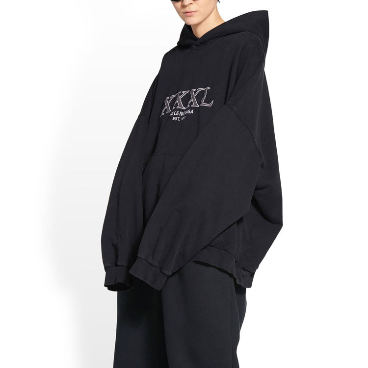 Худи Balenciaga XXXL Oversized Popover Hoodie 'Black White', черный — фото 2