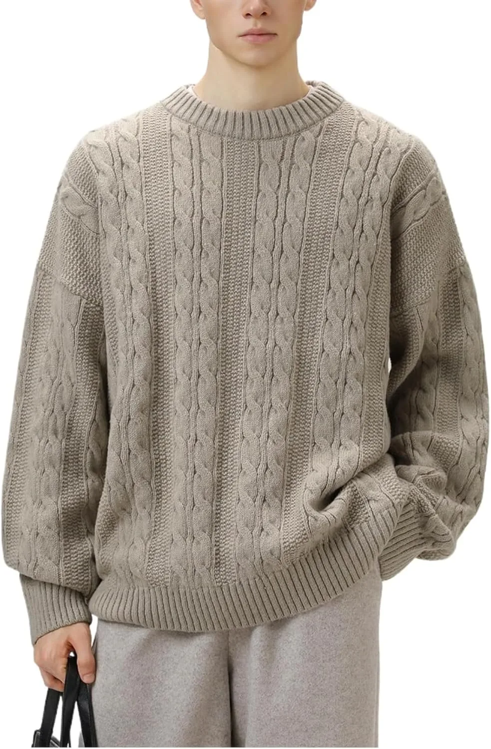 

Мужской свитер с круглым вырезом, Casual, свободный крой, кабельная вязка