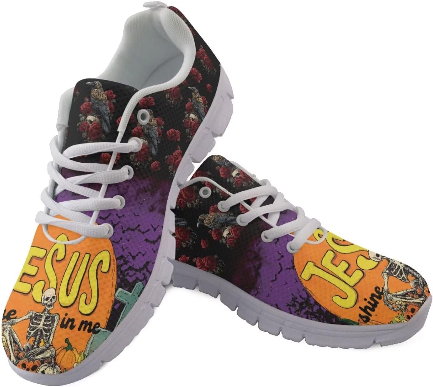 

Кроссовки для взрослых унисекс с черепом и розой, готические Y2K, легкие спортивные кроссовки для бега, тенниса, ходьбы и фитнеса Getelinseng, Skull Growl Jesus in Me
