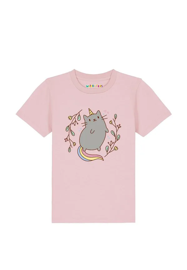 Футболка с принтом единорога и кошки Watapparel, Cotton Pink — фото 2