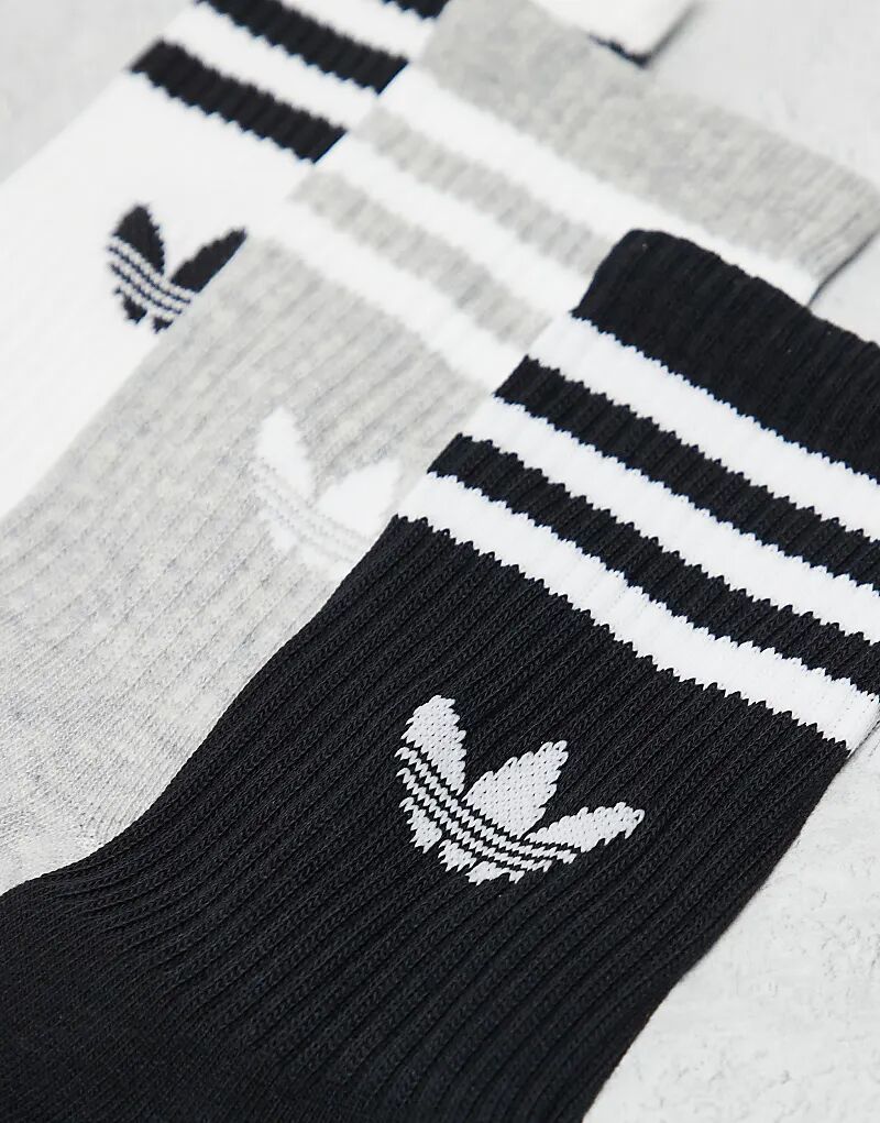 Носки adidas Originals adicolor Trefoil, 3 Пары, черного, белого и серого цветов — фото 3