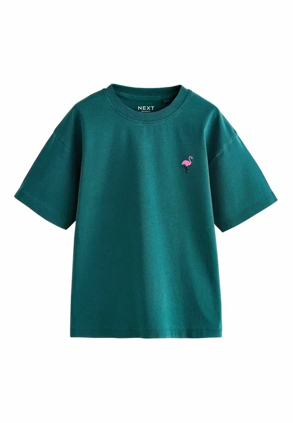 Футболка Regular fit, Next, модель washed chest embroidery t-shirt, зеленая