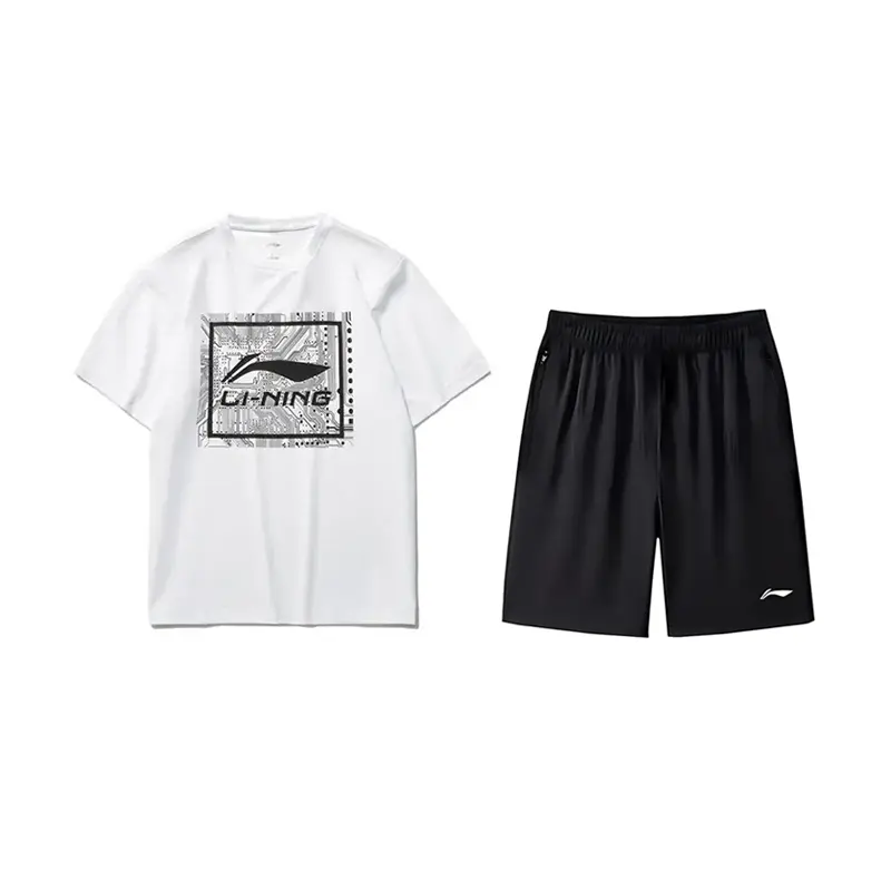 

LiNing Повседневная спортивная одежда унисекс, clothing sets[standard белый shirt+черный shorts]