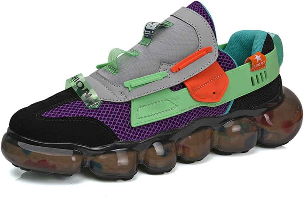 

Мужские кроссовки Y2K в футуристическом стиле из многоцветной сетки и кожи с усиленной амортизирующей подошвой для повседневной спортивной носки и ходьбы, с увеличением роста на 3,8 см и ярким эффектным дизайном Zixcplaz, зеленый