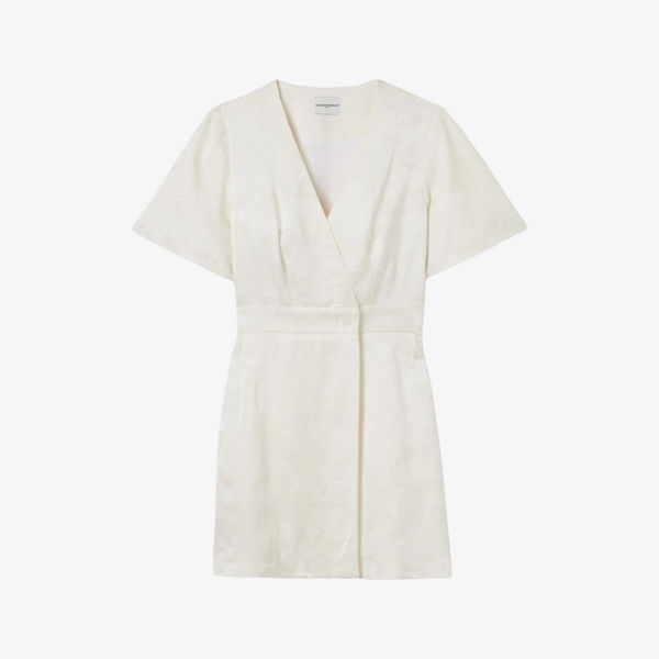 

Мини-платье с запахом, коротким рукавом и жаккардовым узором Claudie Pierlot, экрю