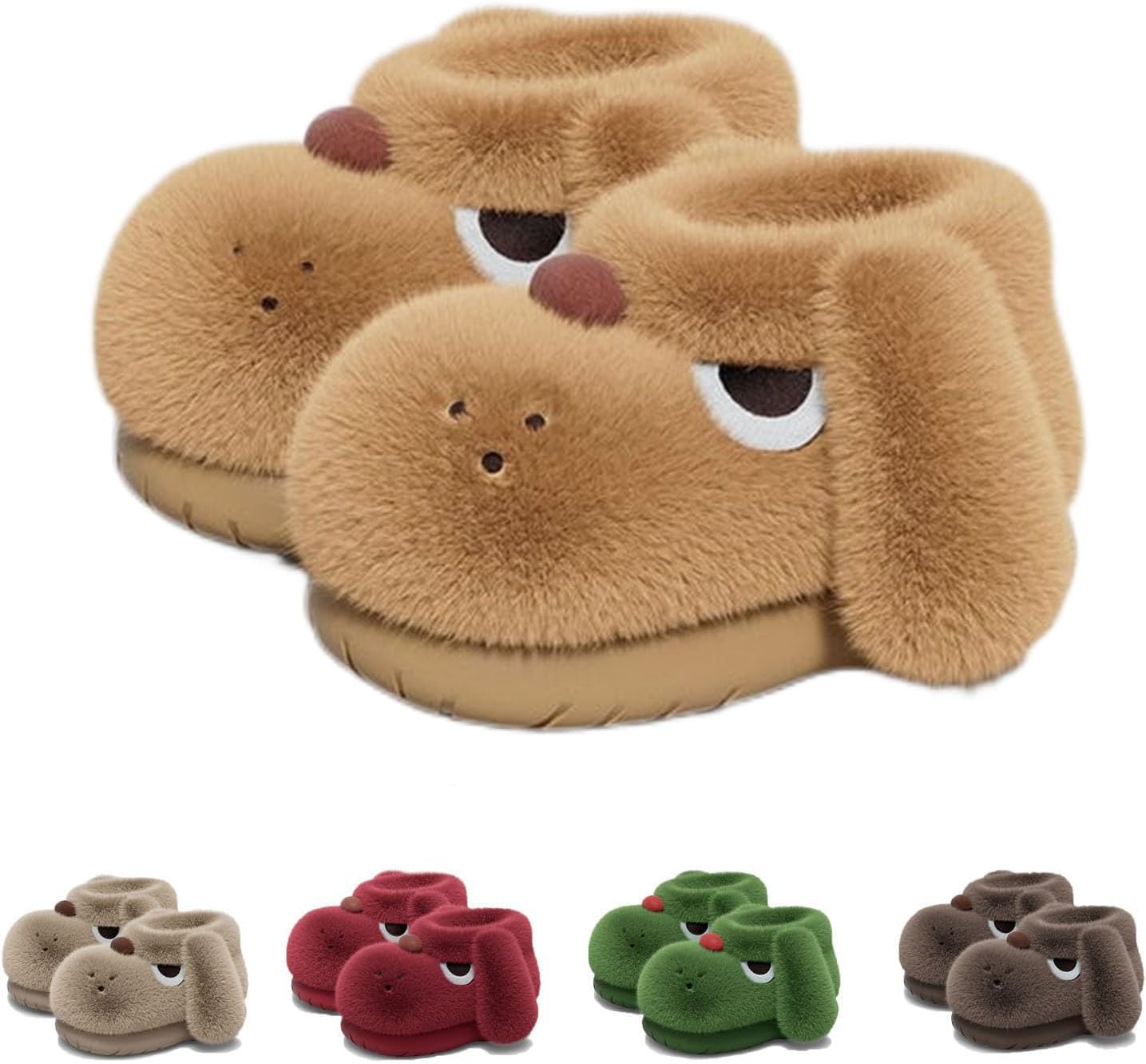 

Тапочки Zureto Cute с 3D собакой для женщин и мужчин, пушистые милые тапочки с изображением собаки для дома и улицы, с нескользящей подошвой, забавная домашняя обувь, хаки