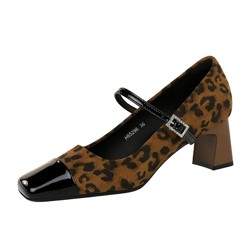 QITUMAUL Блок каблук мэри джейн туфли 5 см женские леопардовый принт, цвет Leopard Print[Heel Height 5cm]