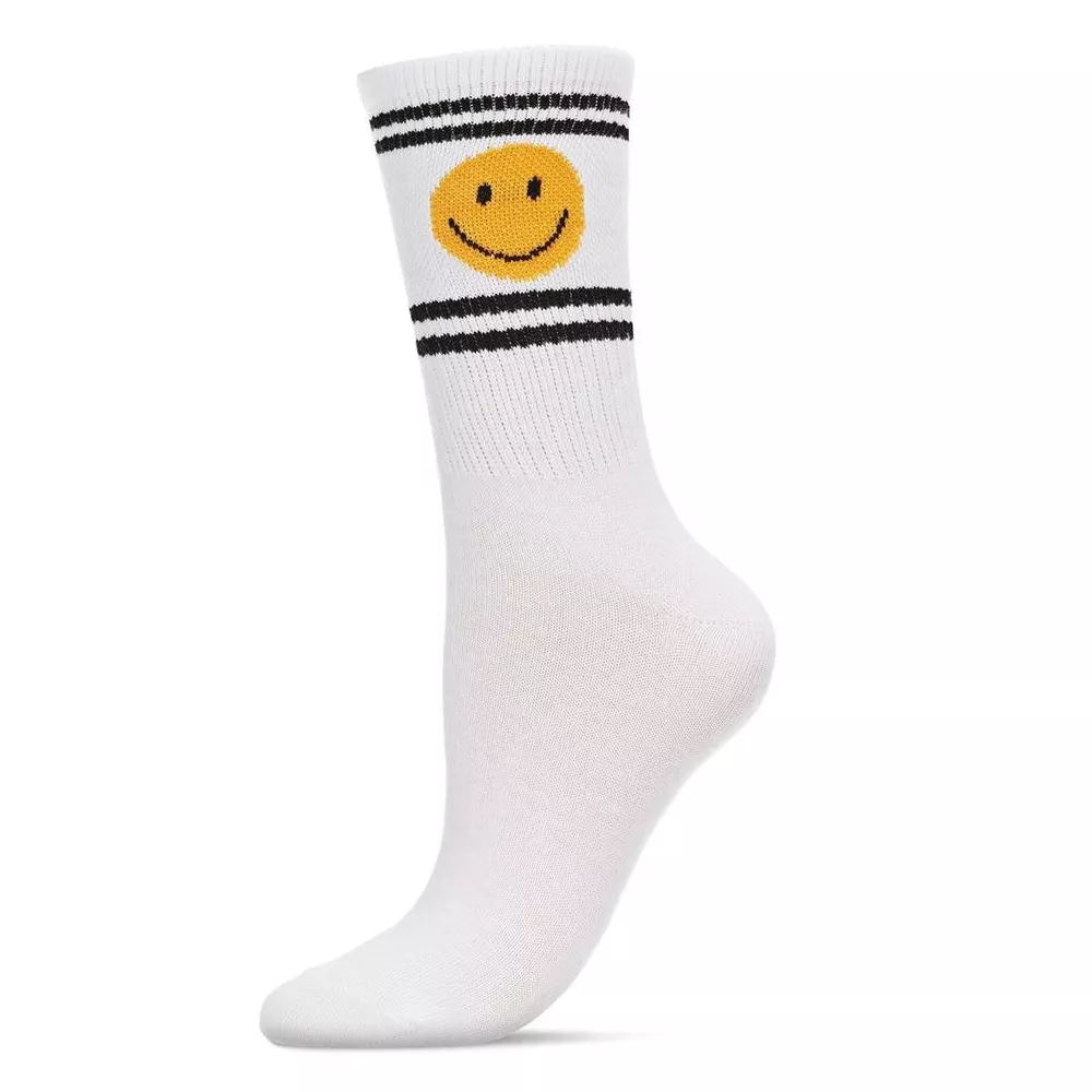 

Женские спортивные носки Memoi Smiley Face с двумя полосками, белые, размеры 9-11