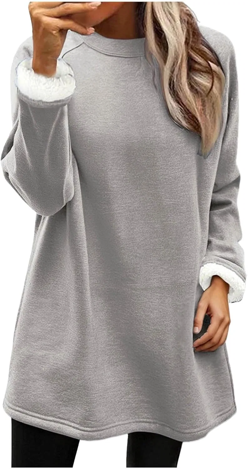 Свитшот на флисе, свободный, женский, Oversize, серый