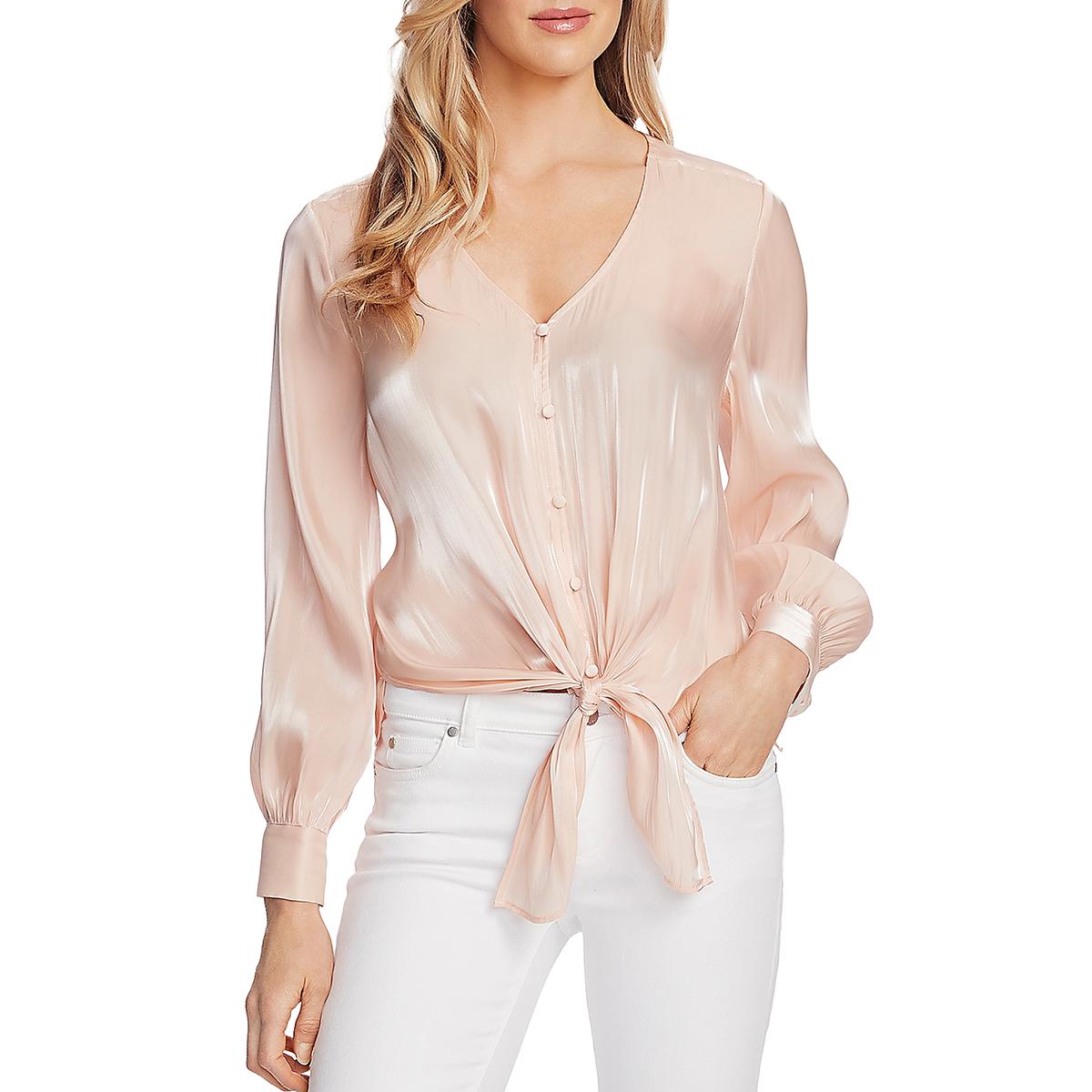 

Женский переливающийся топ с V-образным вырезом и застежкой на пуговицы Vince Camuto, кремовый