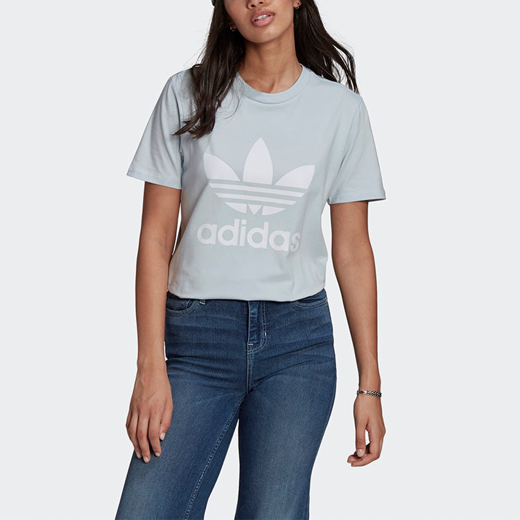 Футболка (WMNS) adidas originals Trefoil Tee Logo Printing Sports Short Sleeve Gray Blue T-Shirt GN2975 — фото 3