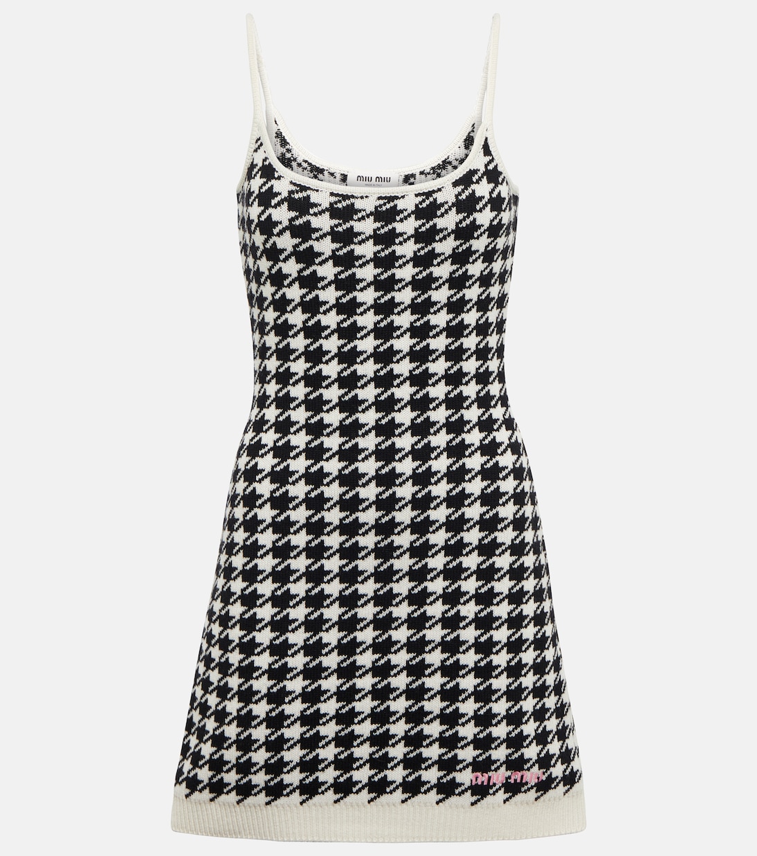 

Мини-платье из кашемира с узором гусиная лапка Miu Miu, Bianco Nero