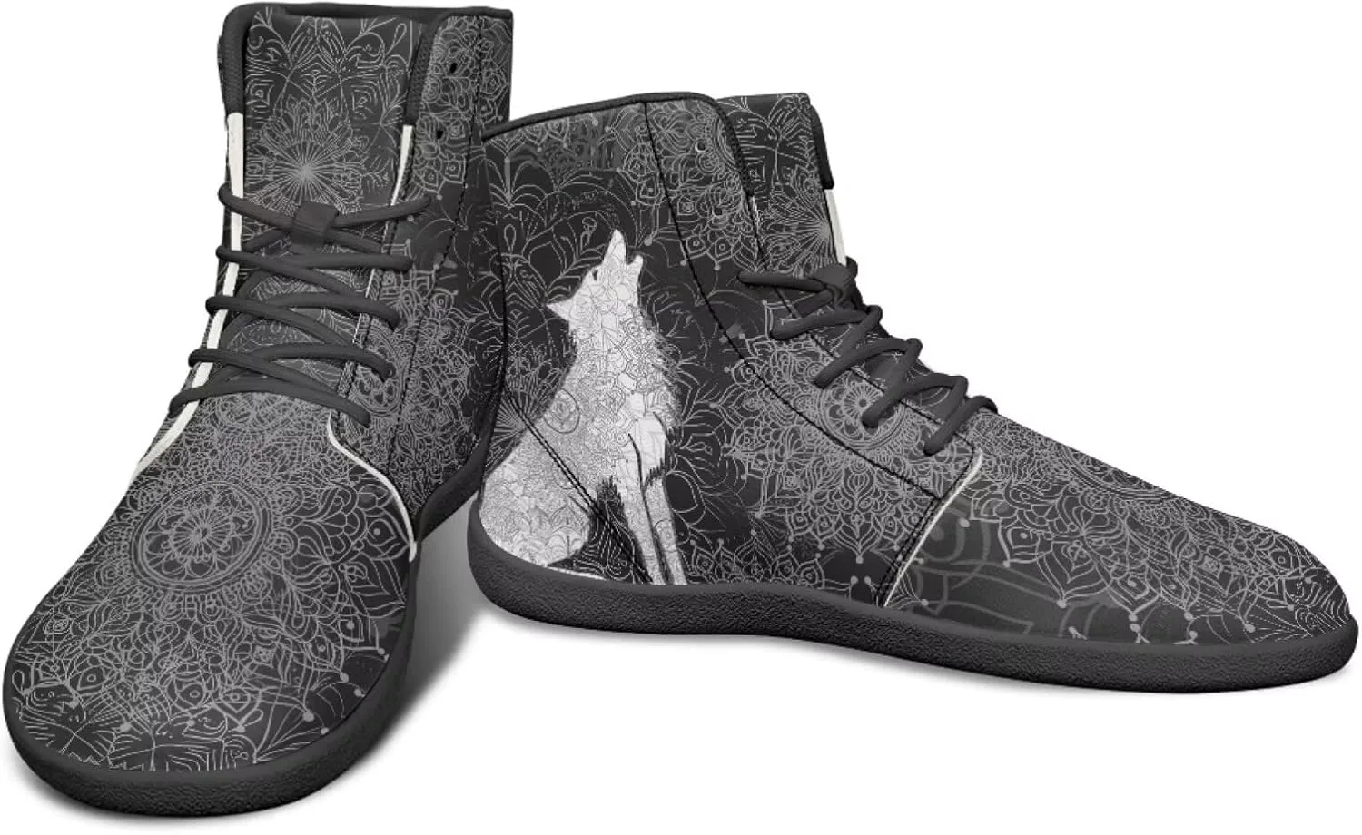 Высокие черно-белые кеды с мандальным узором с изображением животных для мужчин, с широкой колодкой, минималистичный дизайн без каблука Watdotory, белый