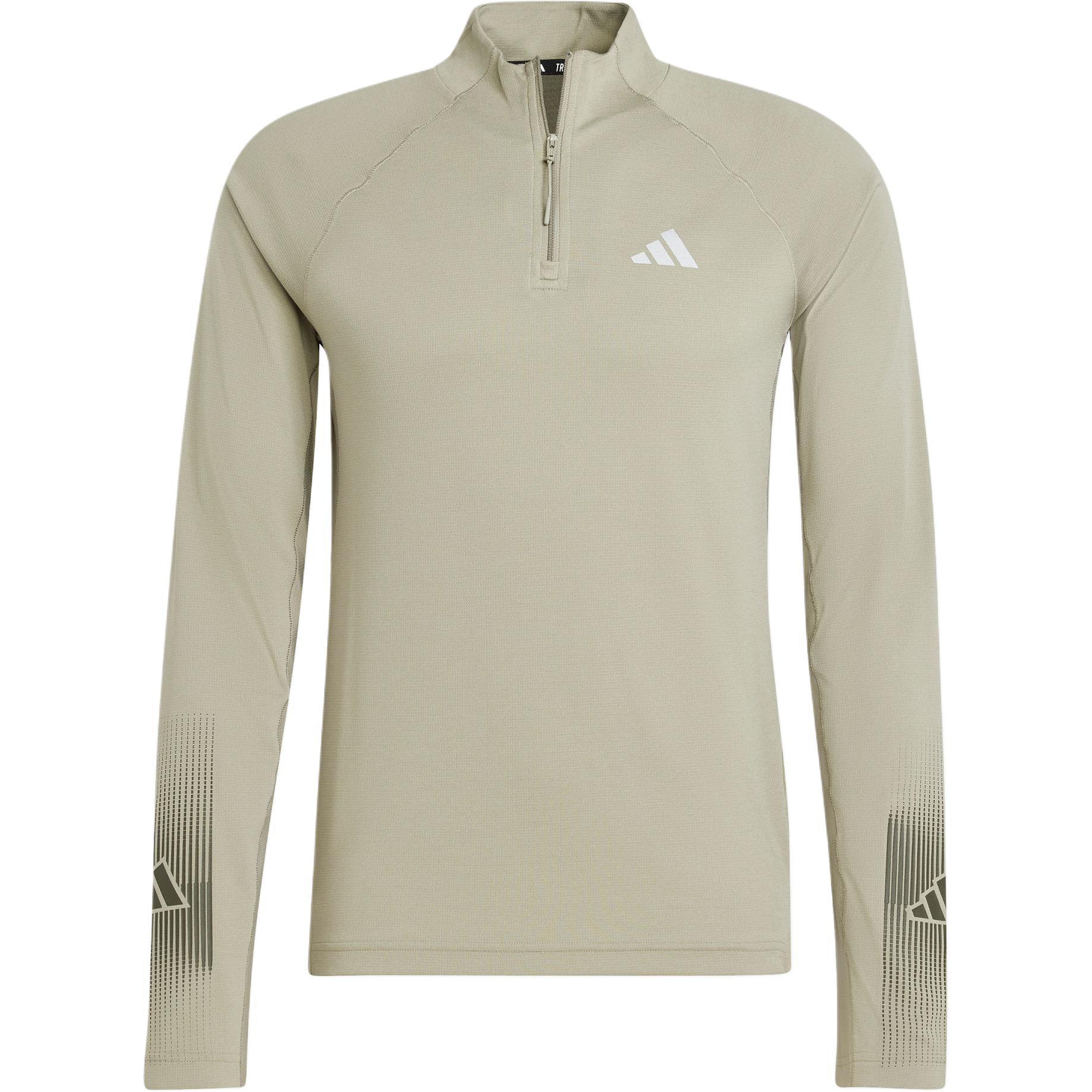 Футболка мужская Adidas Gym+AEROREADY BRANDLOVE с молнией на 1/4 оливкового цвета — фото 2