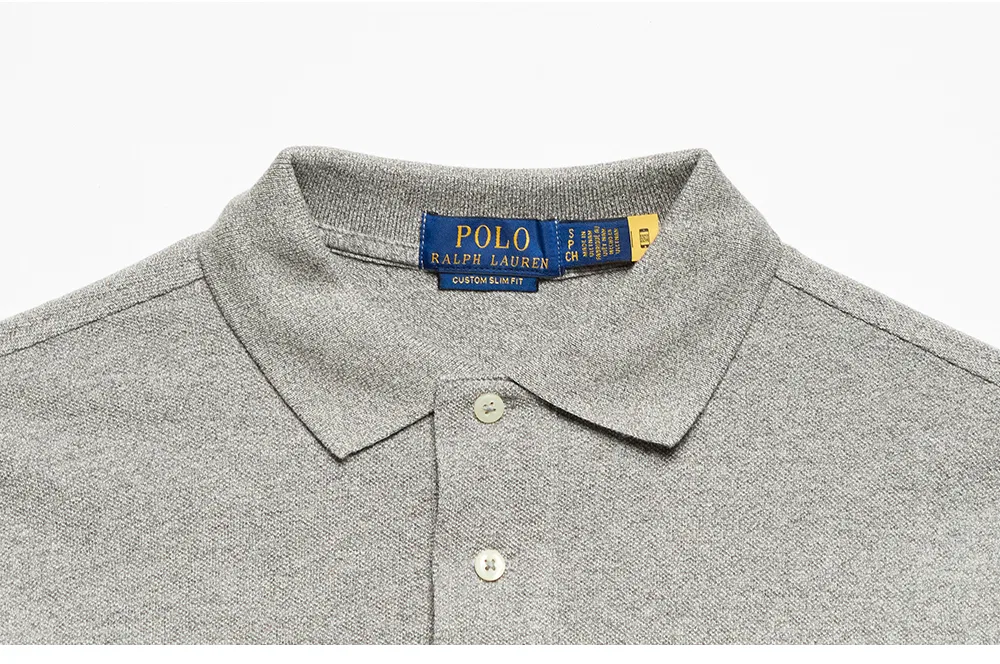 Мужская приталенная футболка-поло Custom Mesh серая от Polo Ralph Lauren — фото 4