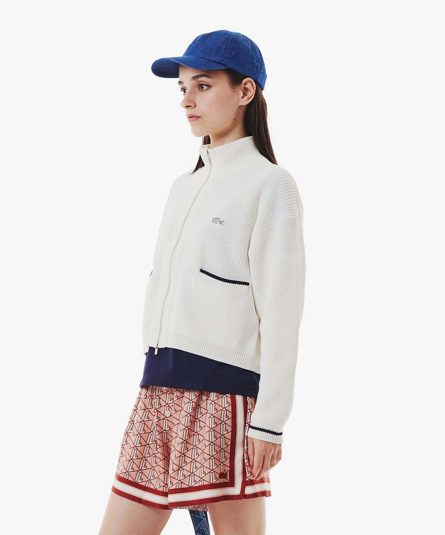 Кардиган Lacoste, узкая вязаная блузон на молнии, белый — фото 3