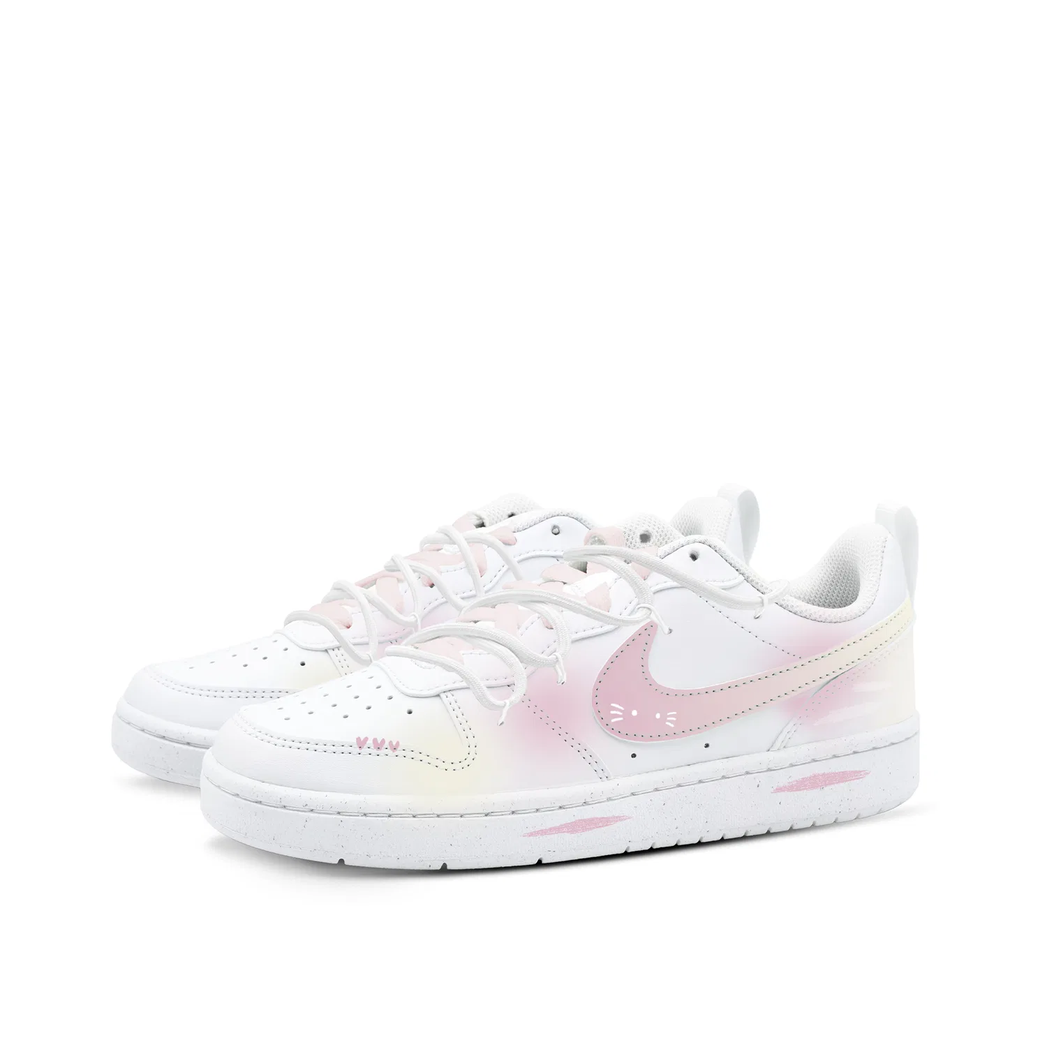 Кроссовки кеды детские Nike Court Borough Sakurayu Leather Low Top бело-розово-желтые — фото 4