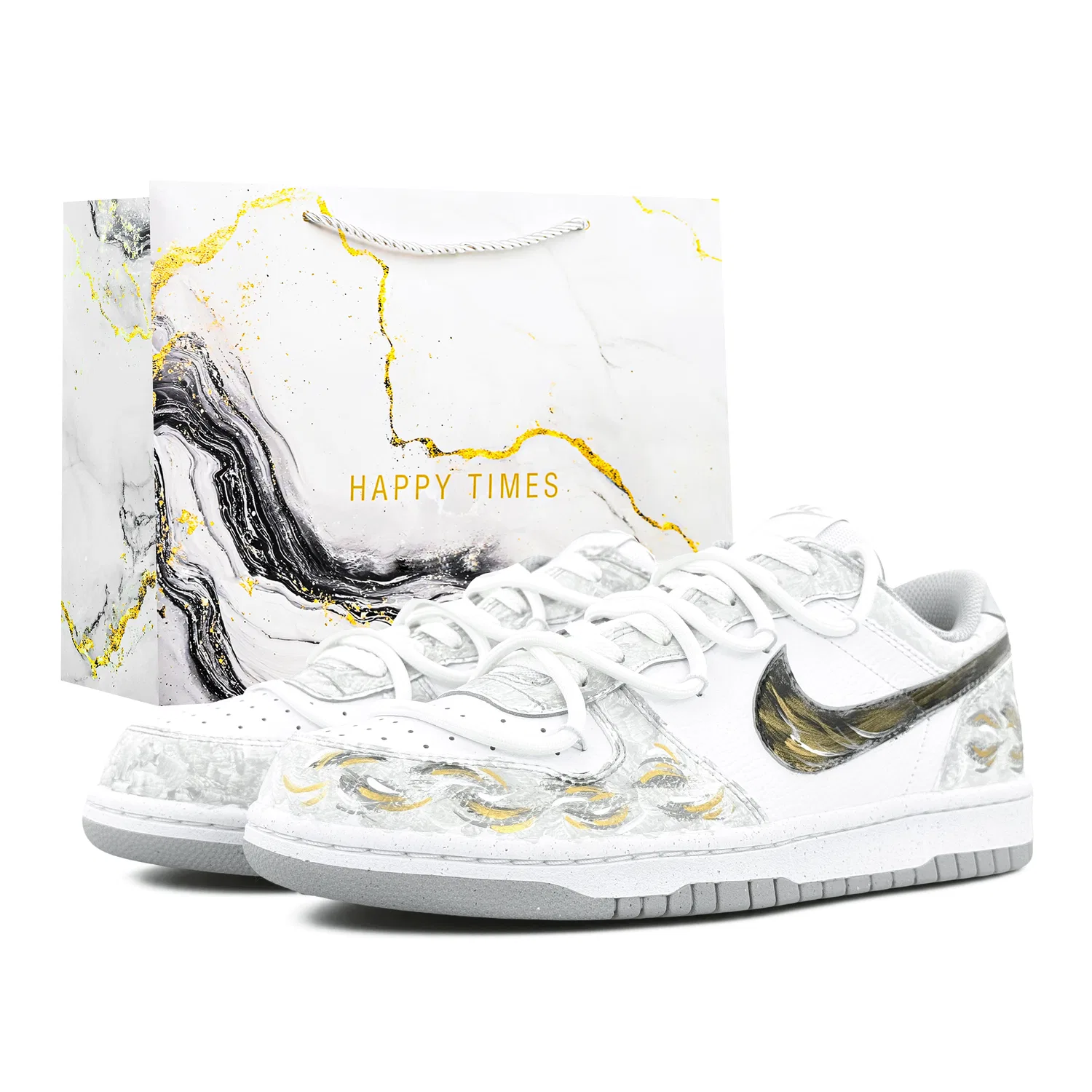 Кроссовки для скейтбординга Nike Big Low белые с золотым узором