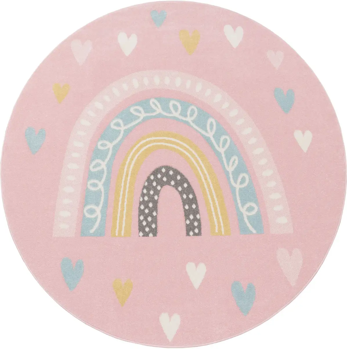 

Детский ковер Paco Home "Nino 887", круглый, короткий ворс, игровой коврик, мотив радуги и сердечек, детская комната Ø 200 см, розовый