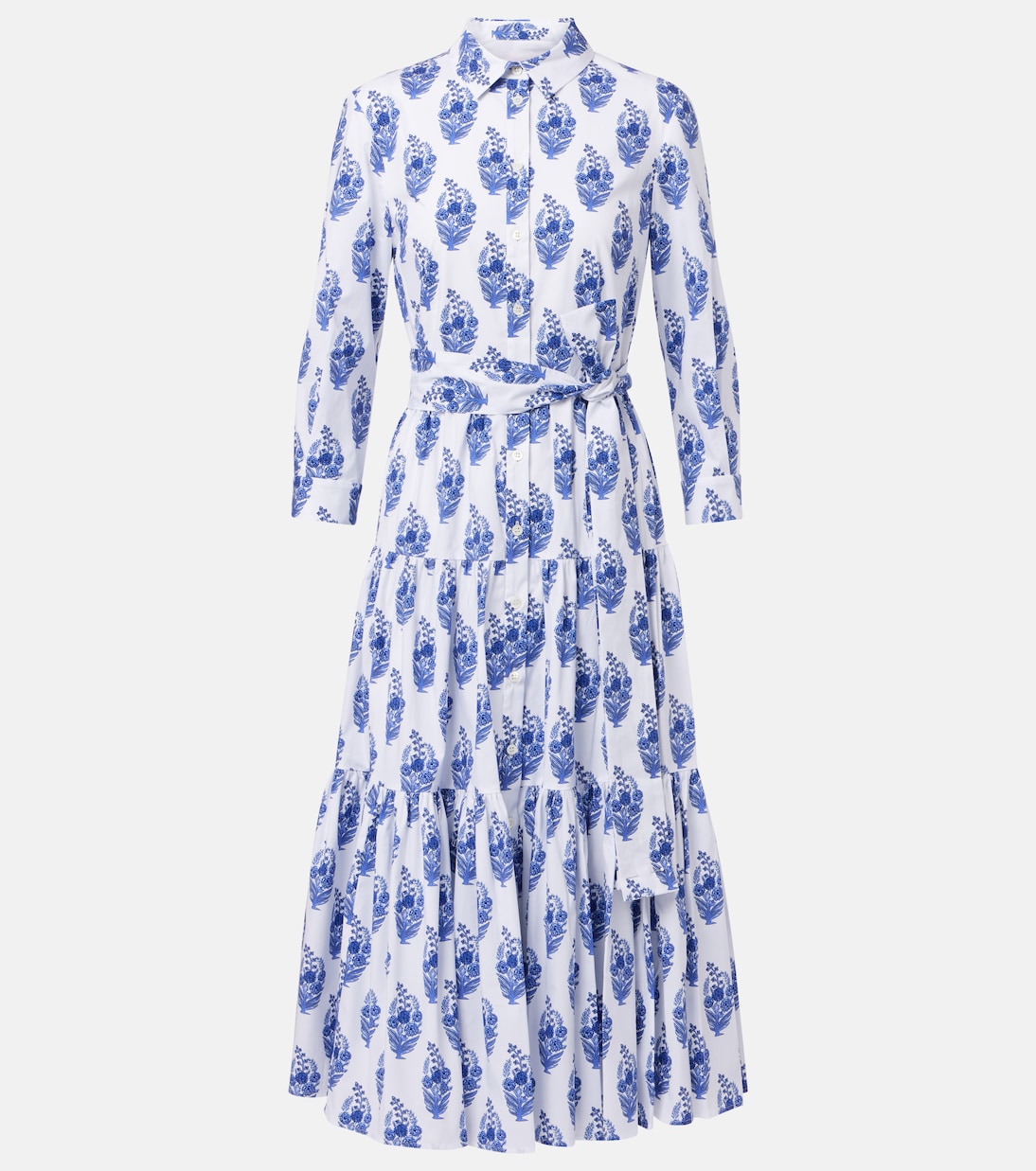 

Платье-рубашка из смесового хлопка с цветочным принтом Carolina Herrera, White Multi