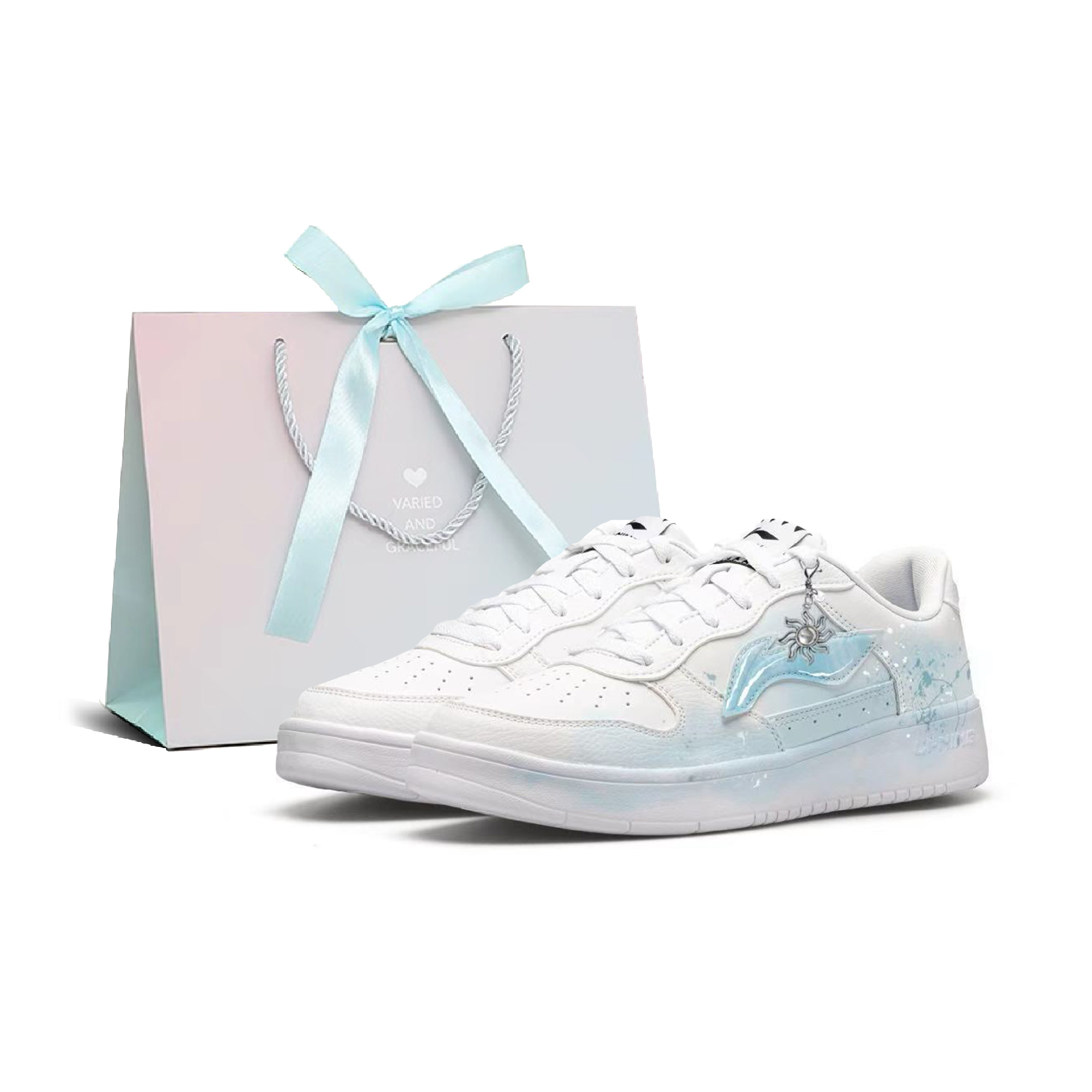 

LINING Понтонные лодки устойчивые к истиранию дышащие низкие скейтерские кроссовки men's blue white