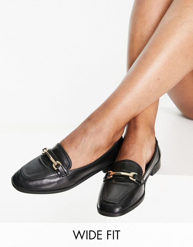 

Черные лоферы на плоской подошве с окантовкой ASOS DESIGN Wide Fit Verity
