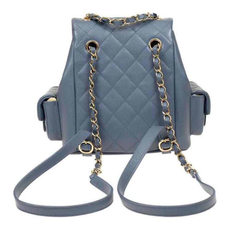CHANEL Сумка рюкзак из зернистой кожи коровы большая женская серо голубая — фото 4