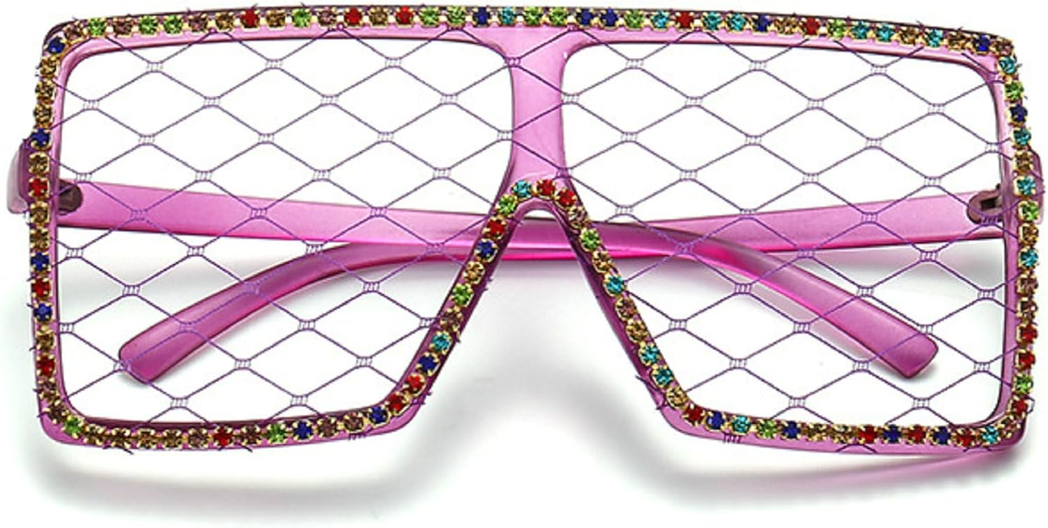 

Крупные солнцезащитные очки с блестками и стразами для женщин, модные, с кружевными линзами, квадратной оправой и бриллиантами, сексуальные очки для вечеринок mincl, Purple