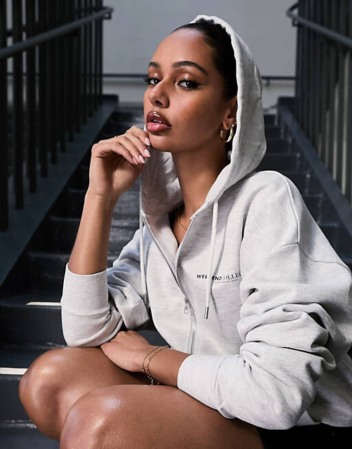 

Координатное худи на молнии с логотипом цвета ледяного мергеля ASOS Weekend Collective
