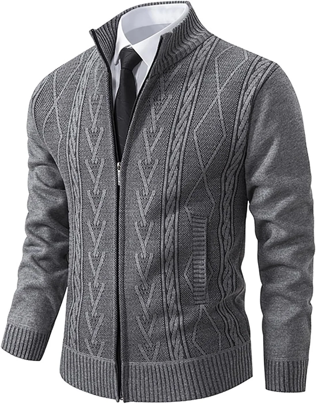 Мужской кардиган на молнии Slim Fit с принтом и карманами — фото 2