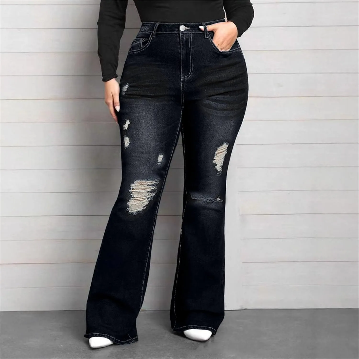 Джинсы Plus Size Flared для женщин с формами, High Waisted, Stretchy, Boot Cut — фото 2