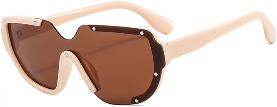 

Солнцезащитные очки с двойной оправой без оправы для женщин и мужчин в стиле панк, защита от УФ-излучения UV400, солнцезащитные очки с одной линзой для мужчин и женщин HDUBFY, Beige