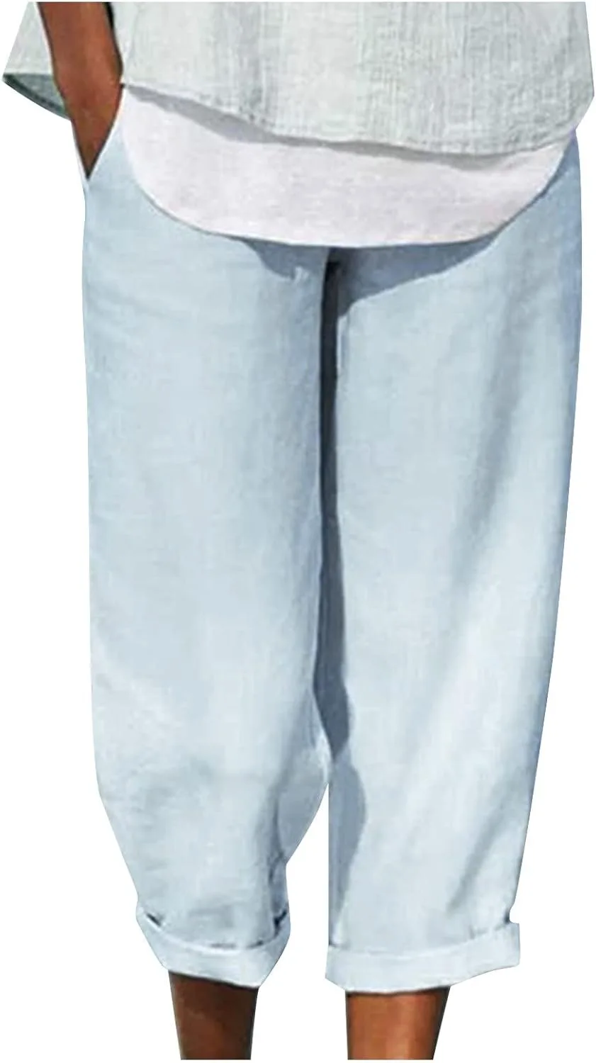 

Женские хлопковые льняные брюки летние широкие с карманами FZYLQY