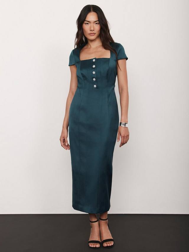 

Платье миди из сатина с квадратным вырезом Mint Velvet