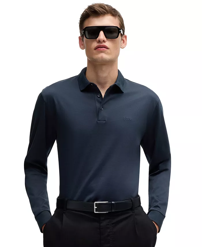 

Мужская поло с вышитым логотипом Hugo Boss, синий