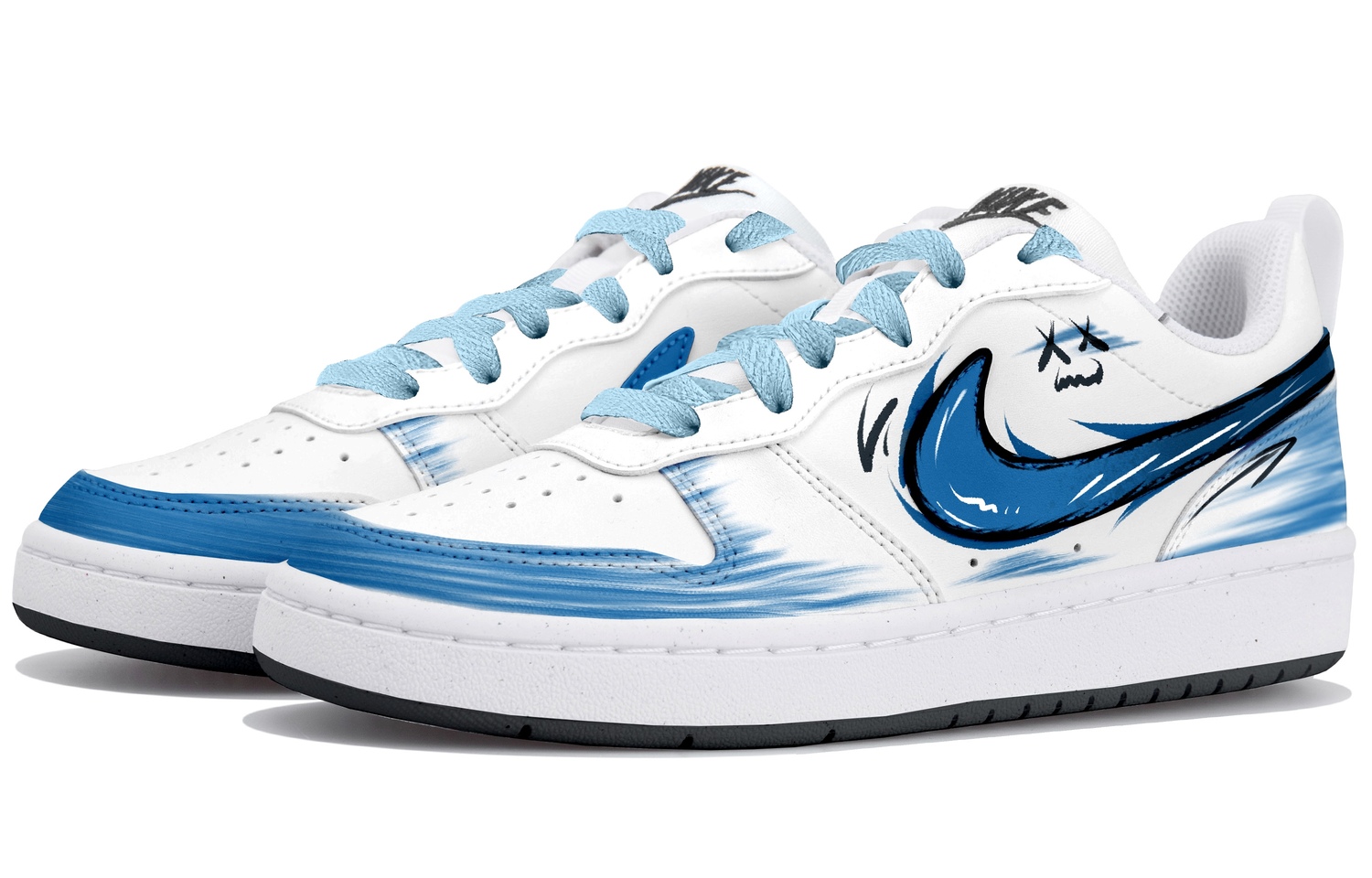 Nike Court Borough Low top Kids' Skateboarding Shoes White Blue Teenagers — фото 4