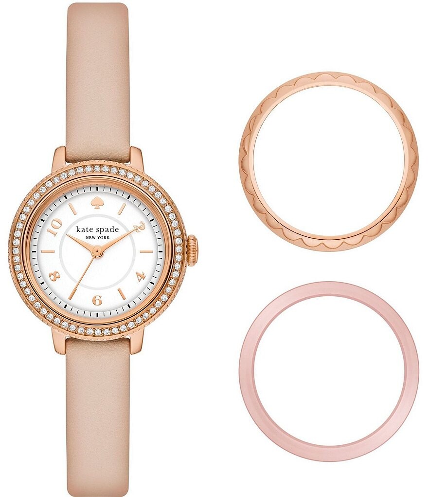 

Женские часы и футляр с розовым кожаным ремешком Kate Spade New York Morningside