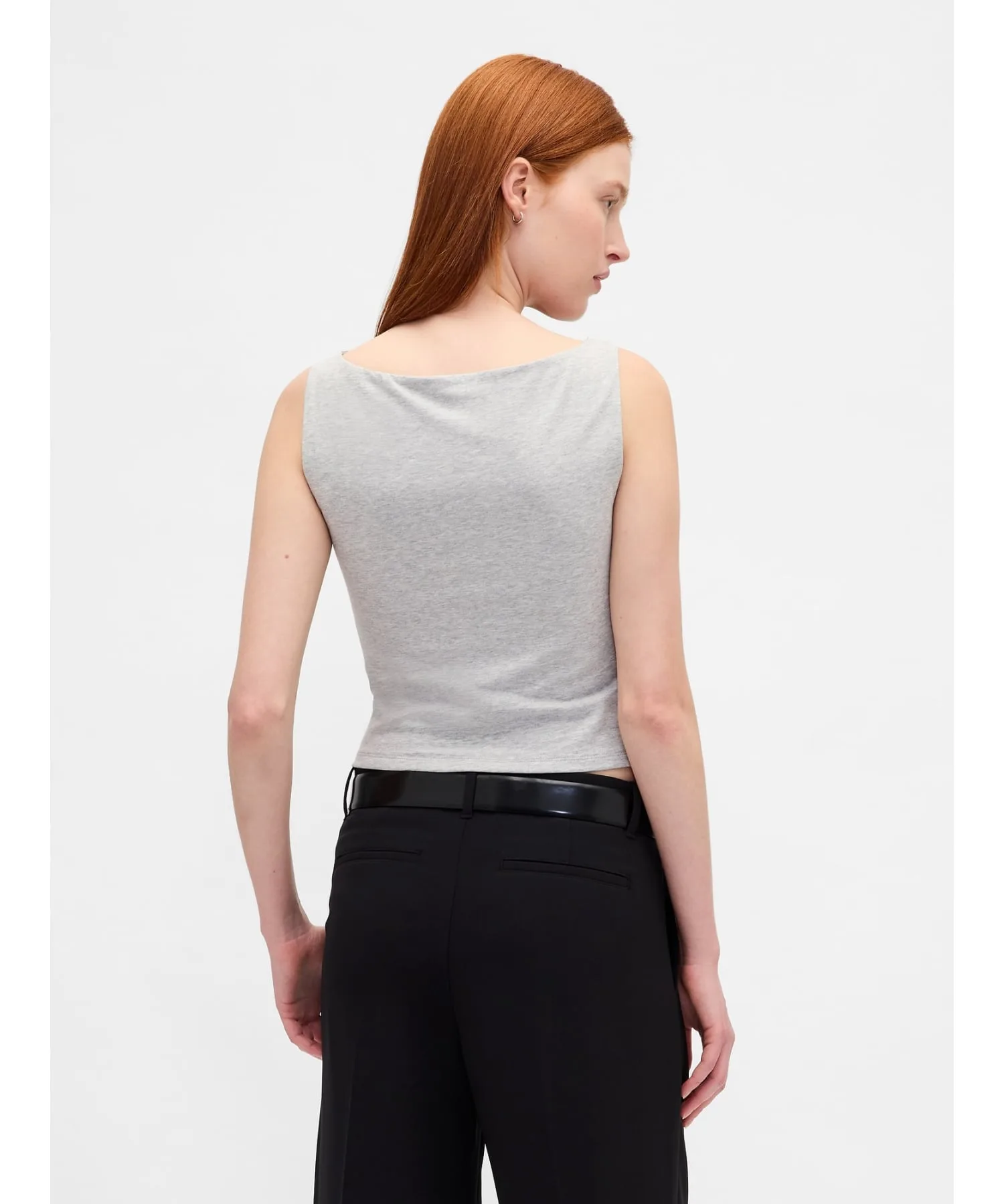 (W) Укороченный топ-майка из плотного трикотажа с вырезом-лодочкой GAP, BC15 HEATHER GREY — фото 2