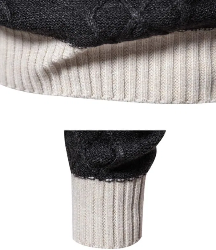 Мужской свитер с круглым вырезом Slim Fit вязаный пуловер Color Block базовый слой модный с длинным рукавом Generic, серый — фото 3